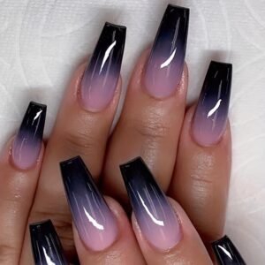 Reusable Purple & Black Gradient Press-On Nails | Medium Coffin Shape