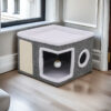 Foldable cat house cube with scratching post and top bed